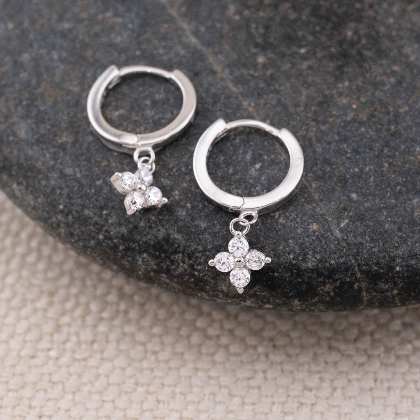 Flower tiny cz dangle huggies