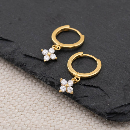 Flower tiny cz dangle huggies