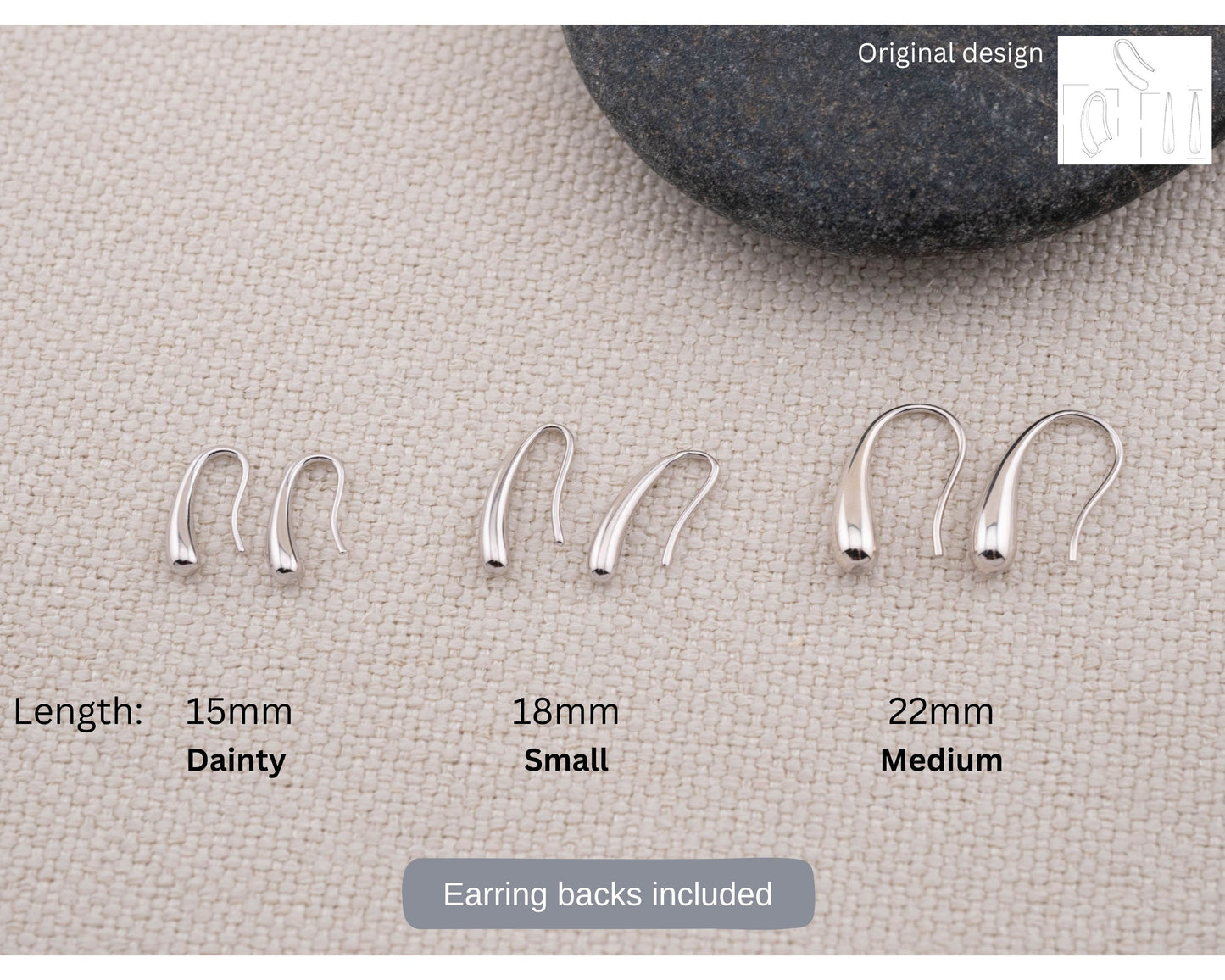 Sterling Silver minimalist water droplet french hook earrings, dainty simple everyday wear horseshoe earring, trendy abstract raindrop hook