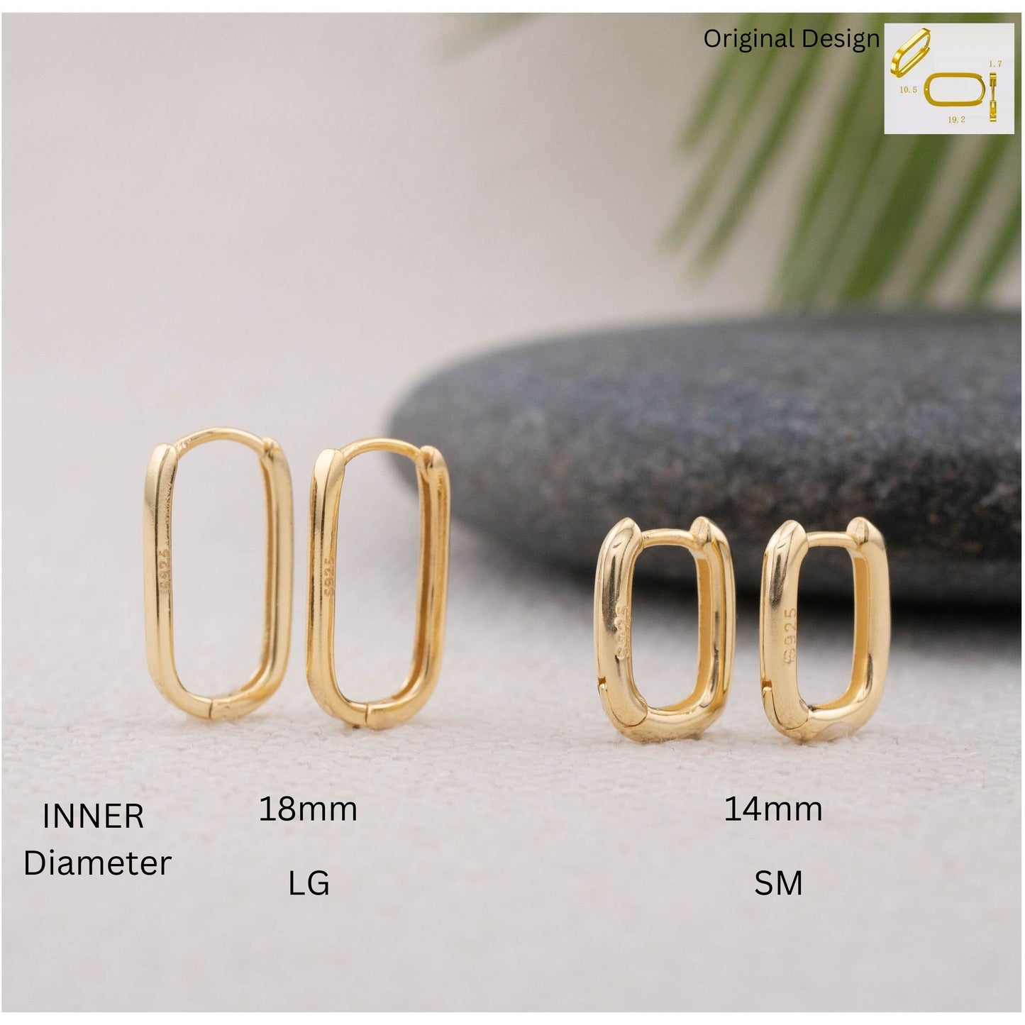 Gold hoop earring rectangle stacking set