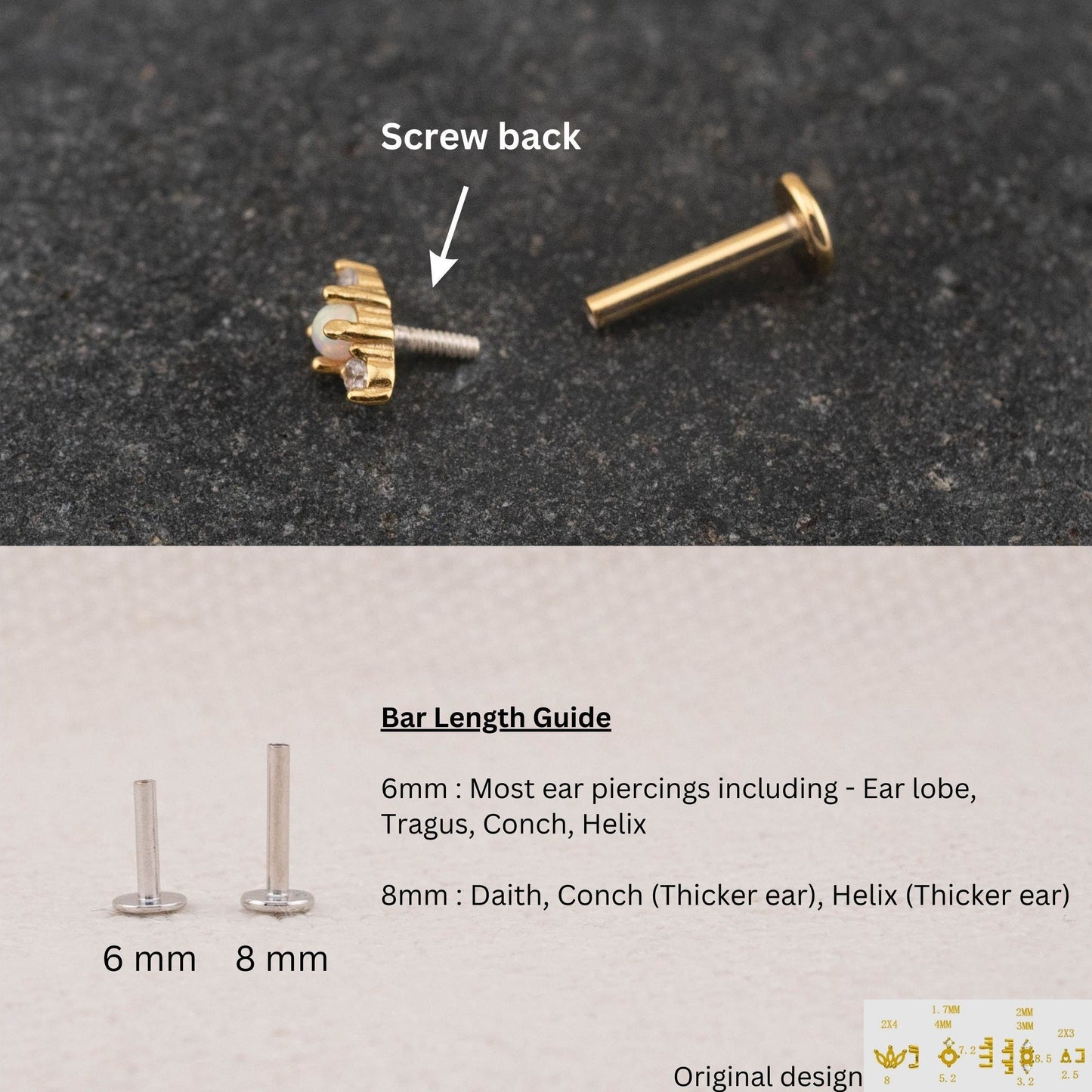 Tiny opal flatback earrings piercing set