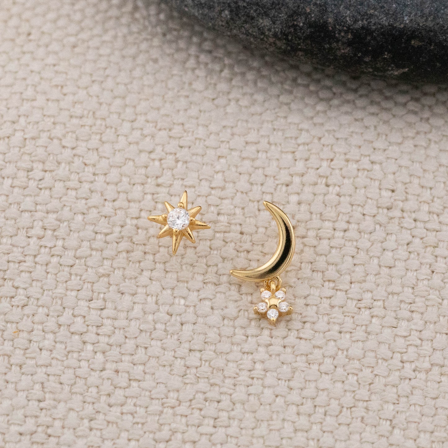 Celestial star moon stud earrings