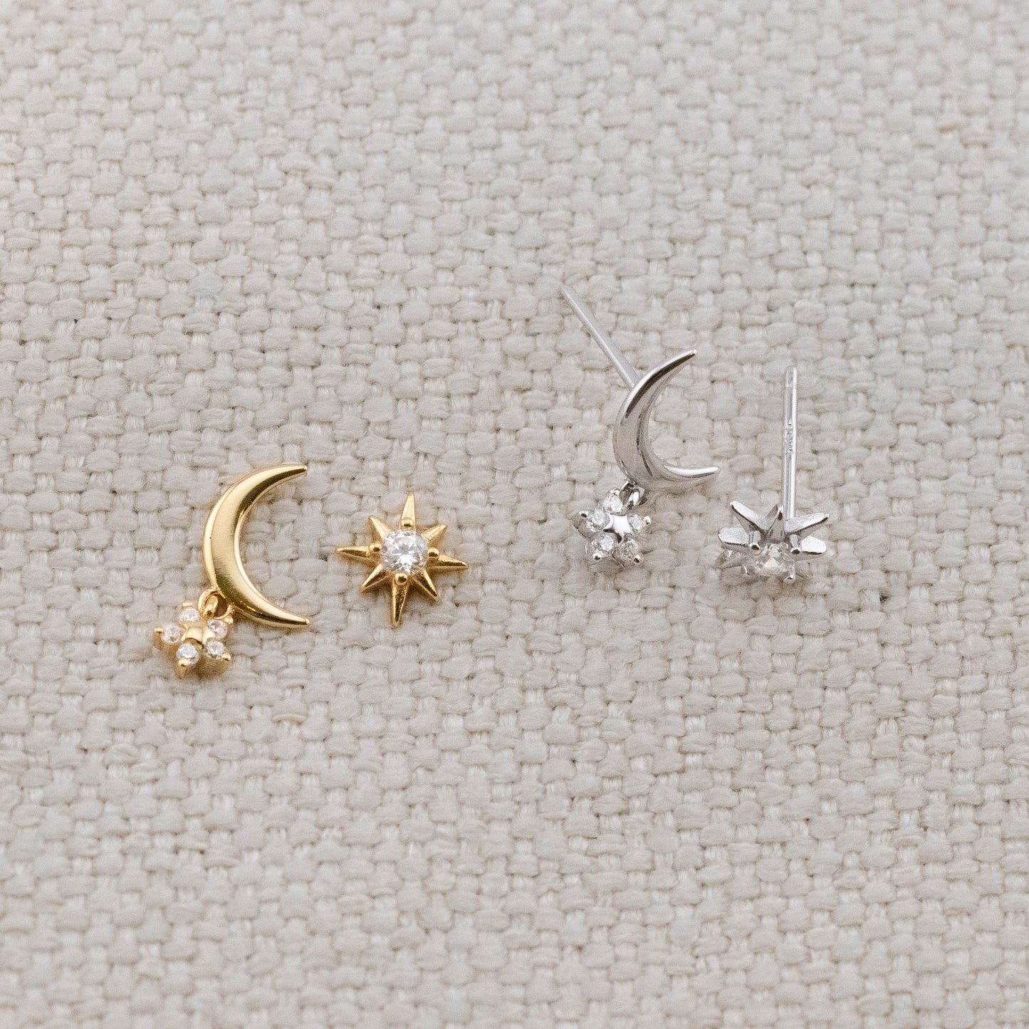 Celestial star moon stud earrings