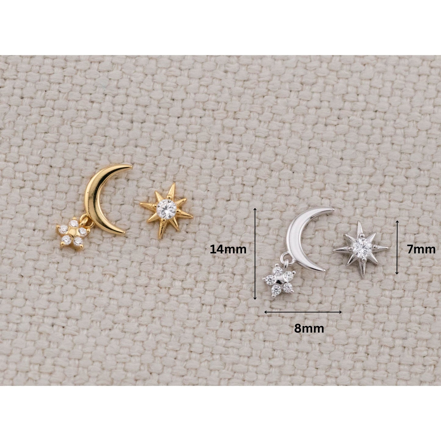 Celestial star moon stud earrings