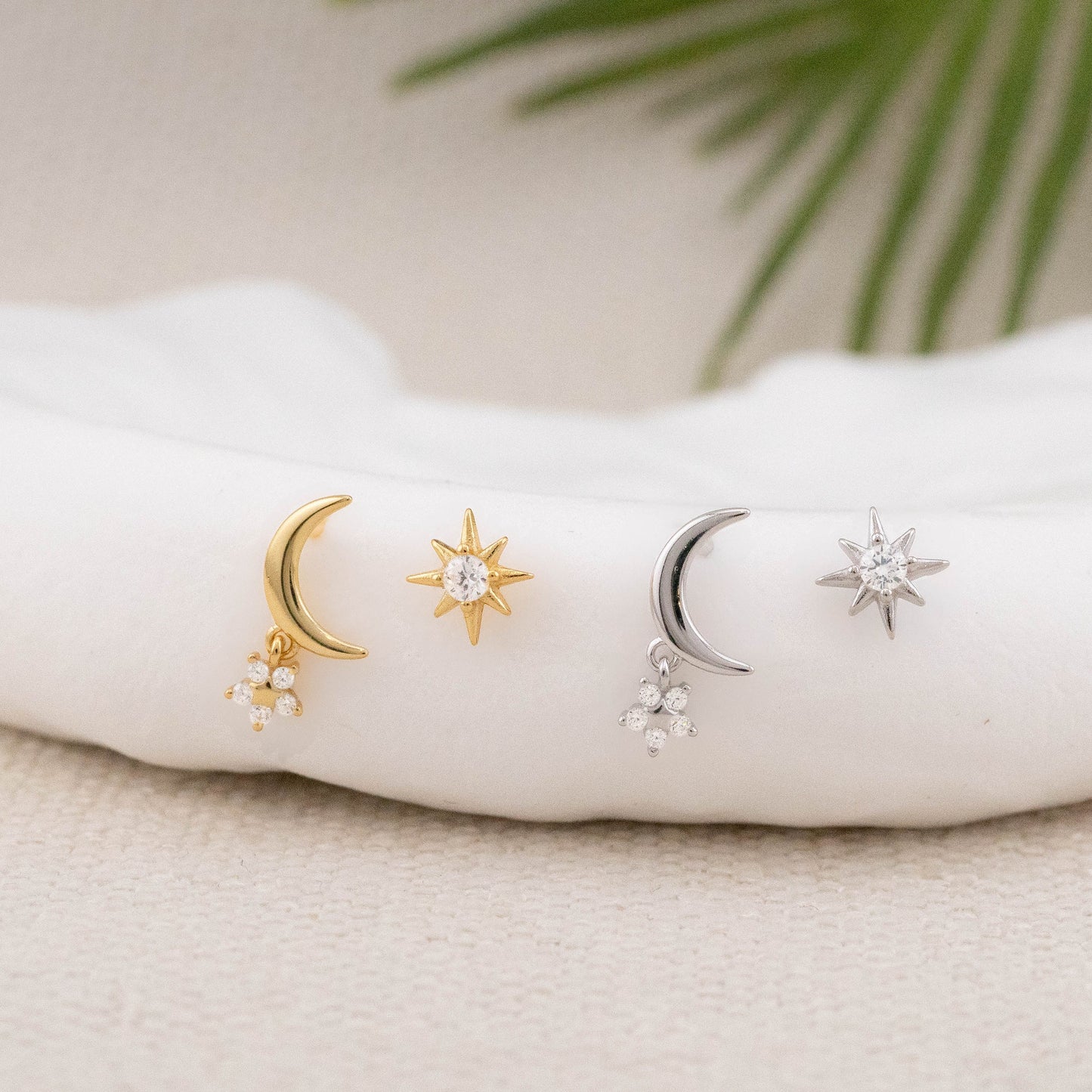 Celestial star moon stud earrings