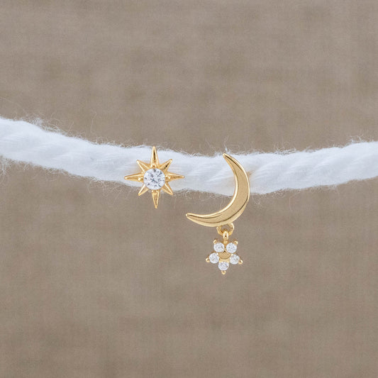 Celestial star moon stud earrings