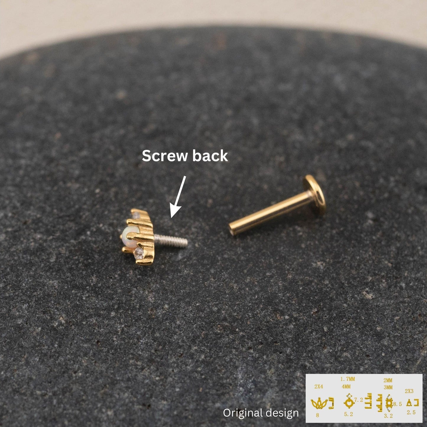 Tiny opal flatback earrings piercing set