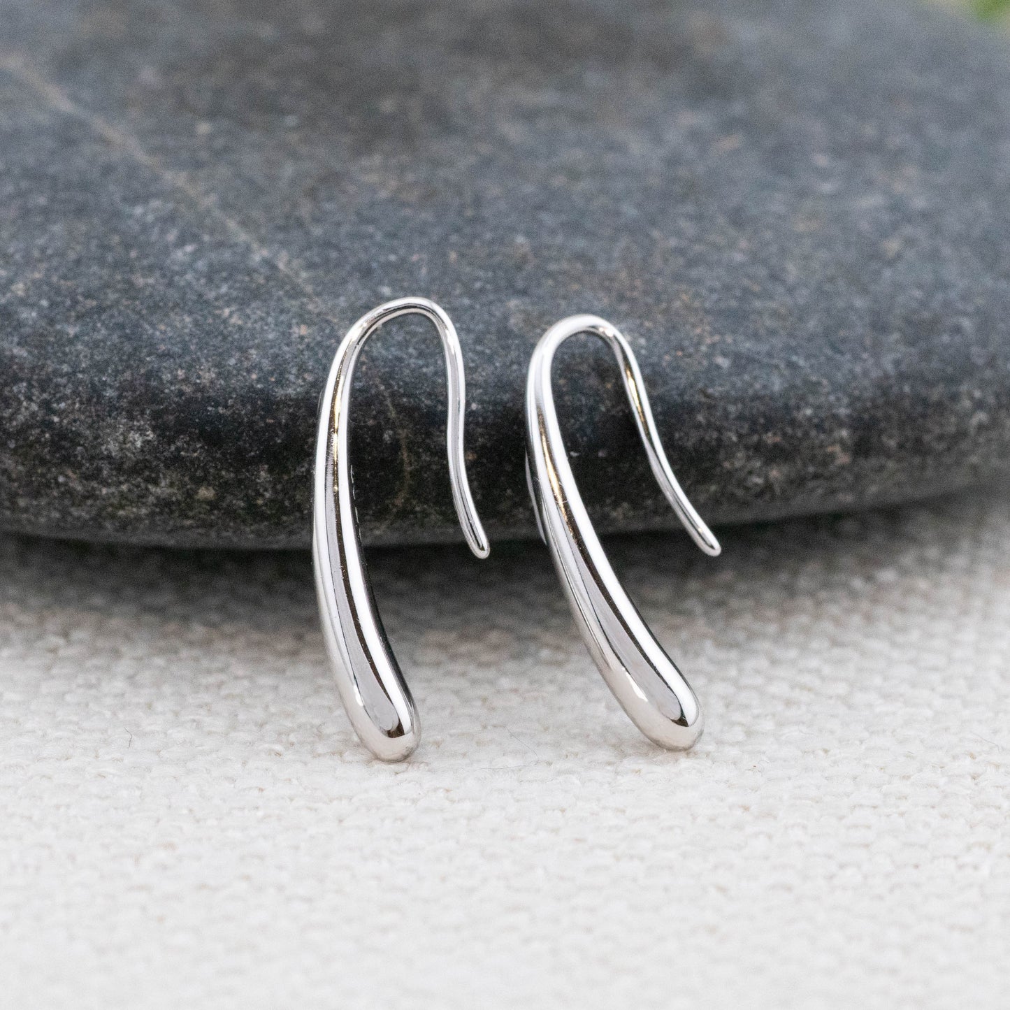 Solid sterling silver artful tear drop earrings for everyday stacking, minimalistic perfect gift for her boxed, anti-tarnish hypoallergenic