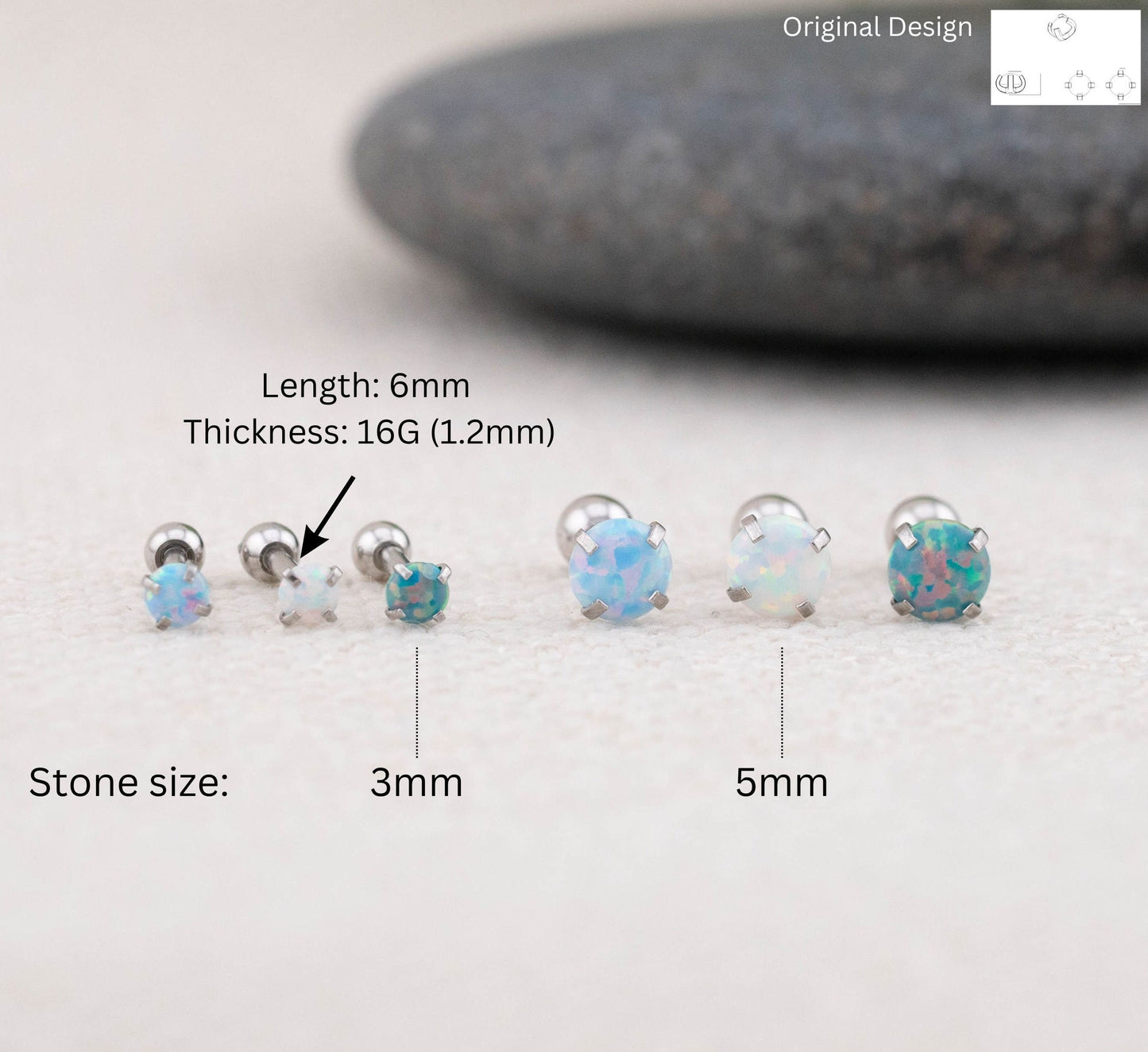 Small fire opal screw back titanium piercing