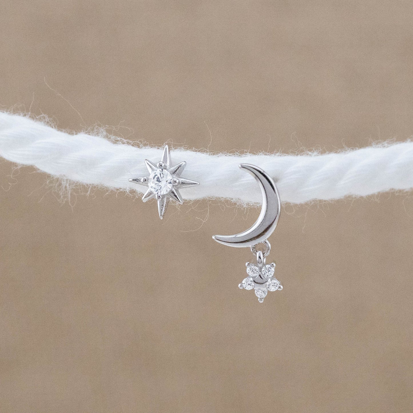 Celestial star moon stud earrings