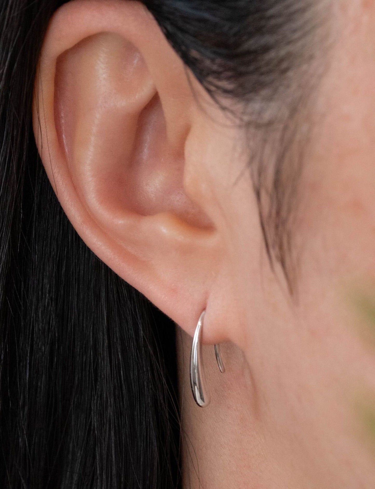 Solid sterling silver artful tear drop earrings for everyday stacking, minimalistic perfect gift for her boxed, anti-tarnish hypoallergenic