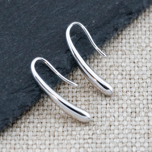 Solid sterling silver artful tear drop earrings for everyday stacking, minimalistic perfect gift for her boxed, anti-tarnish hypoallergenic