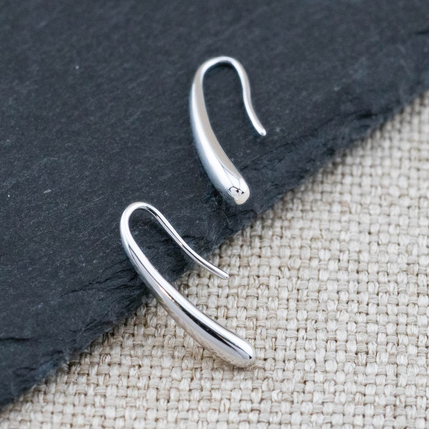 Solid sterling silver artful tear drop earrings for everyday stacking, minimalistic perfect gift for her boxed, anti-tarnish hypoallergenic