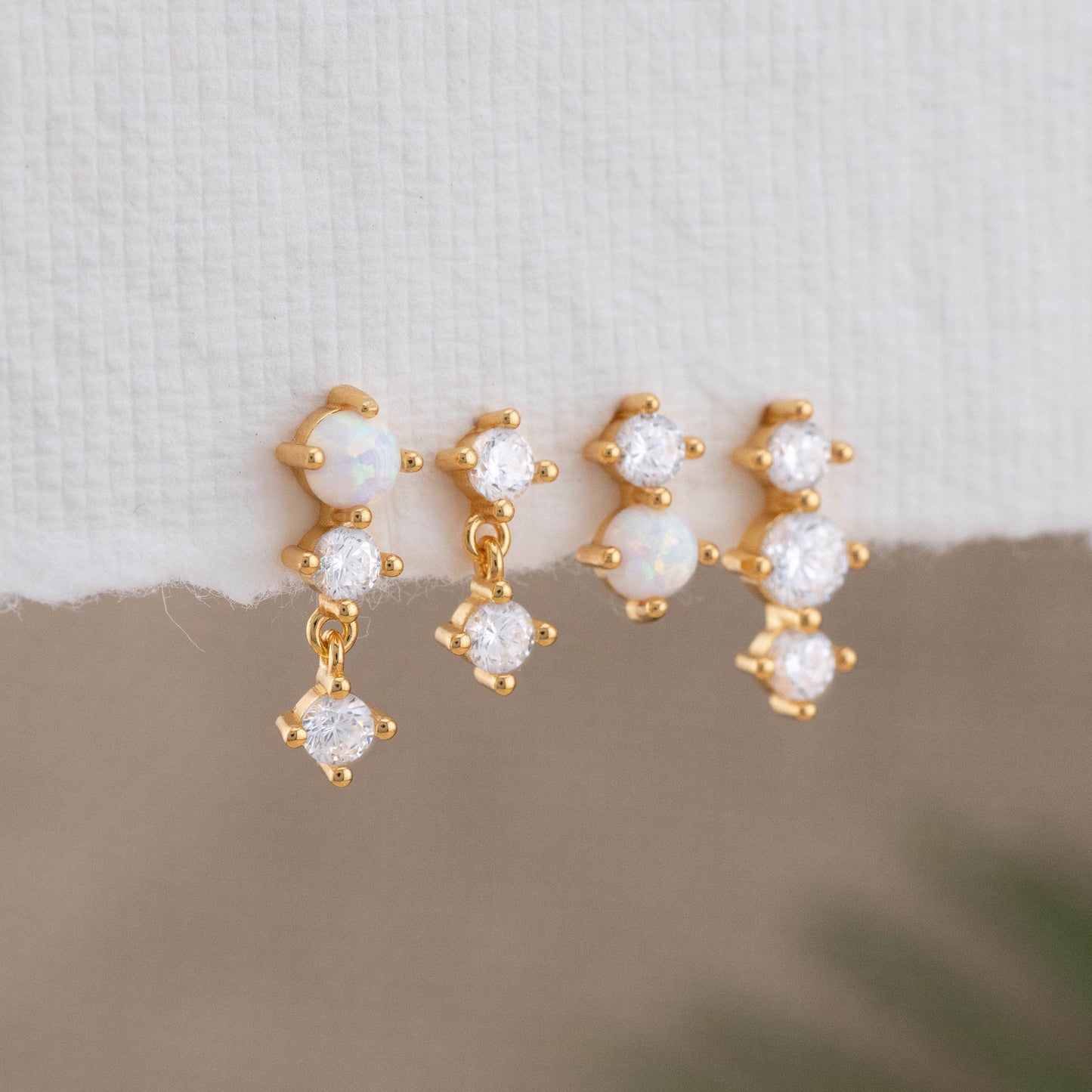 Tiny opal dainty stud stacking set