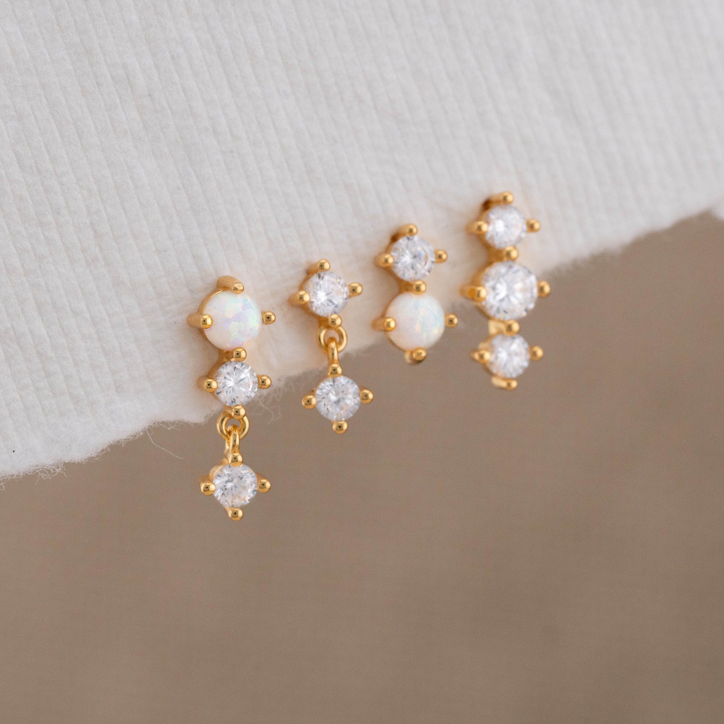 Tiny opal dainty stud stacking set