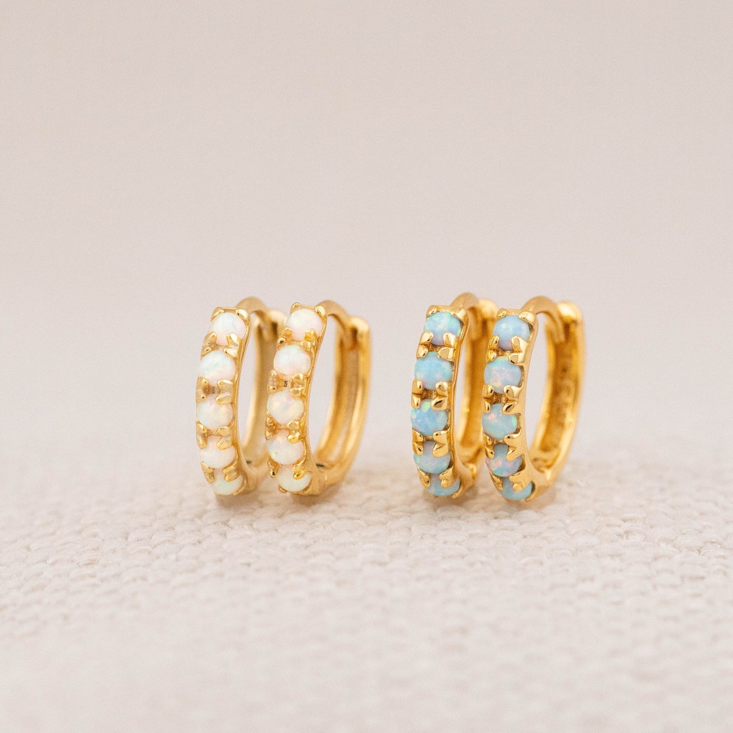 Dainty fire opal huggie hoops