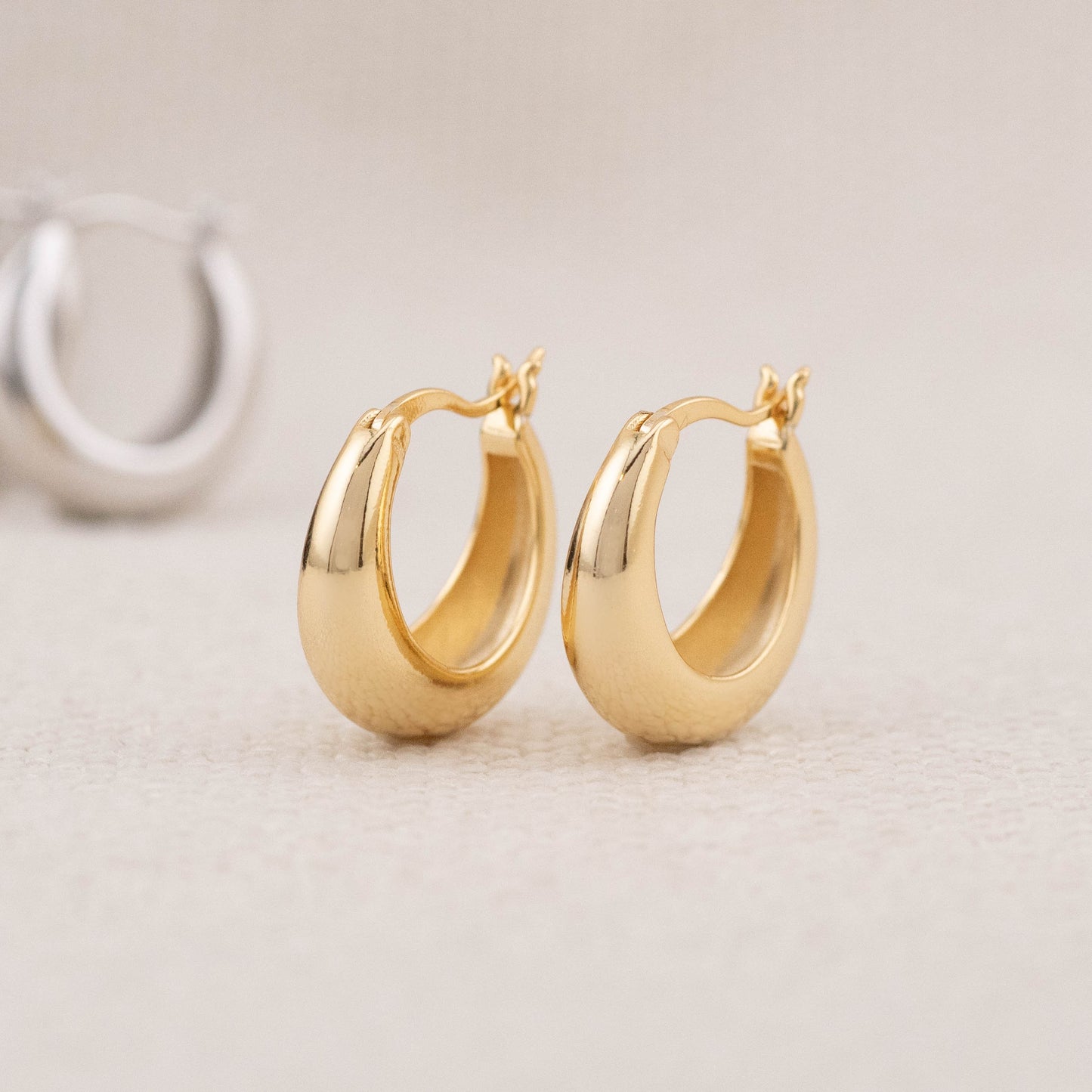 Chunky small gold hoops, Thick hoop earrings, chubby simple minimalist waterproof jewelry, Christmas giftful boxed, modern graduation gift