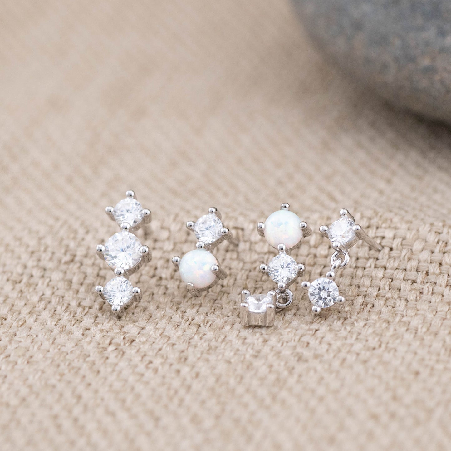Tiny opal dainty stud stacking set