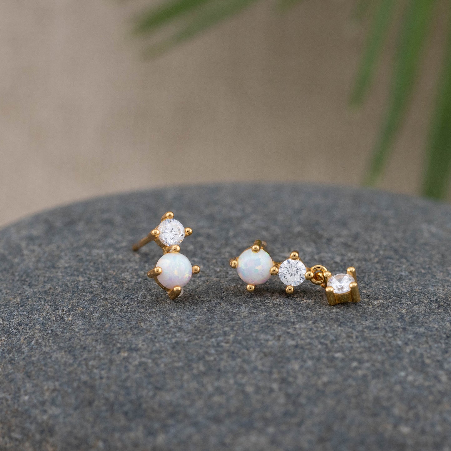 Tiny opal dainty stud stacking set