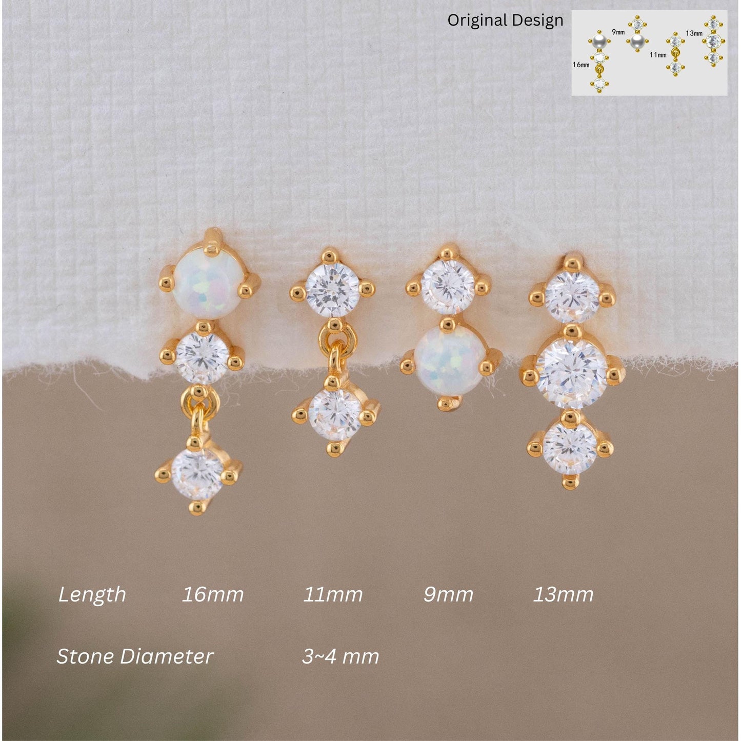 Tiny opal dainty stud stacking set