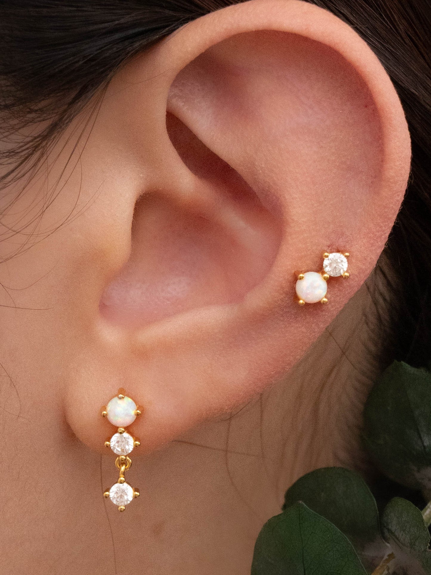 Tiny opal dainty stud stacking set