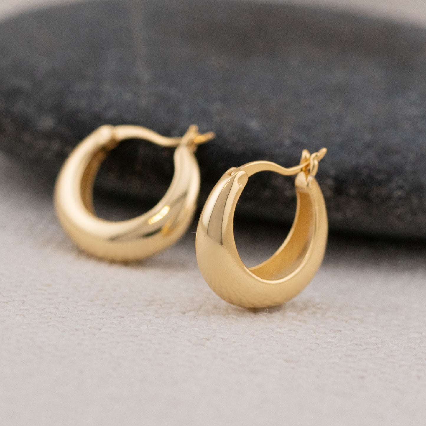 Chunky small gold hoops, Thick hoop earrings, chubby simple minimalist waterproof jewelry, Christmas giftful boxed, modern graduation gift