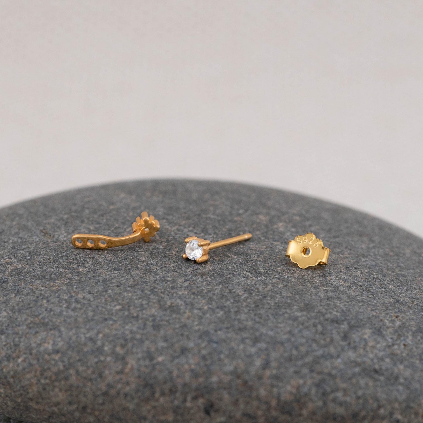 Tiny ear jacket earrings cz studs