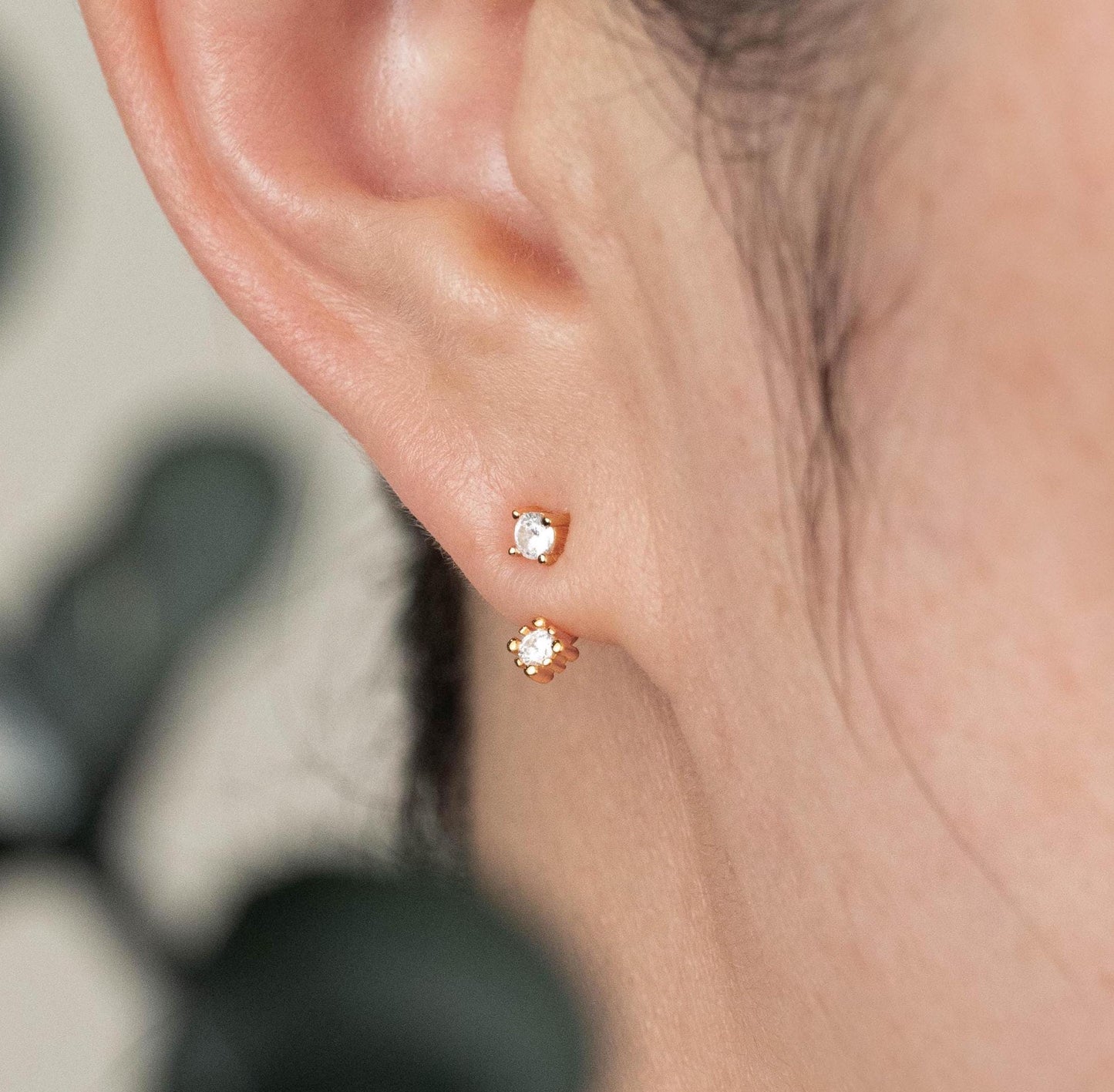 Tiny ear jacket earrings cz studs