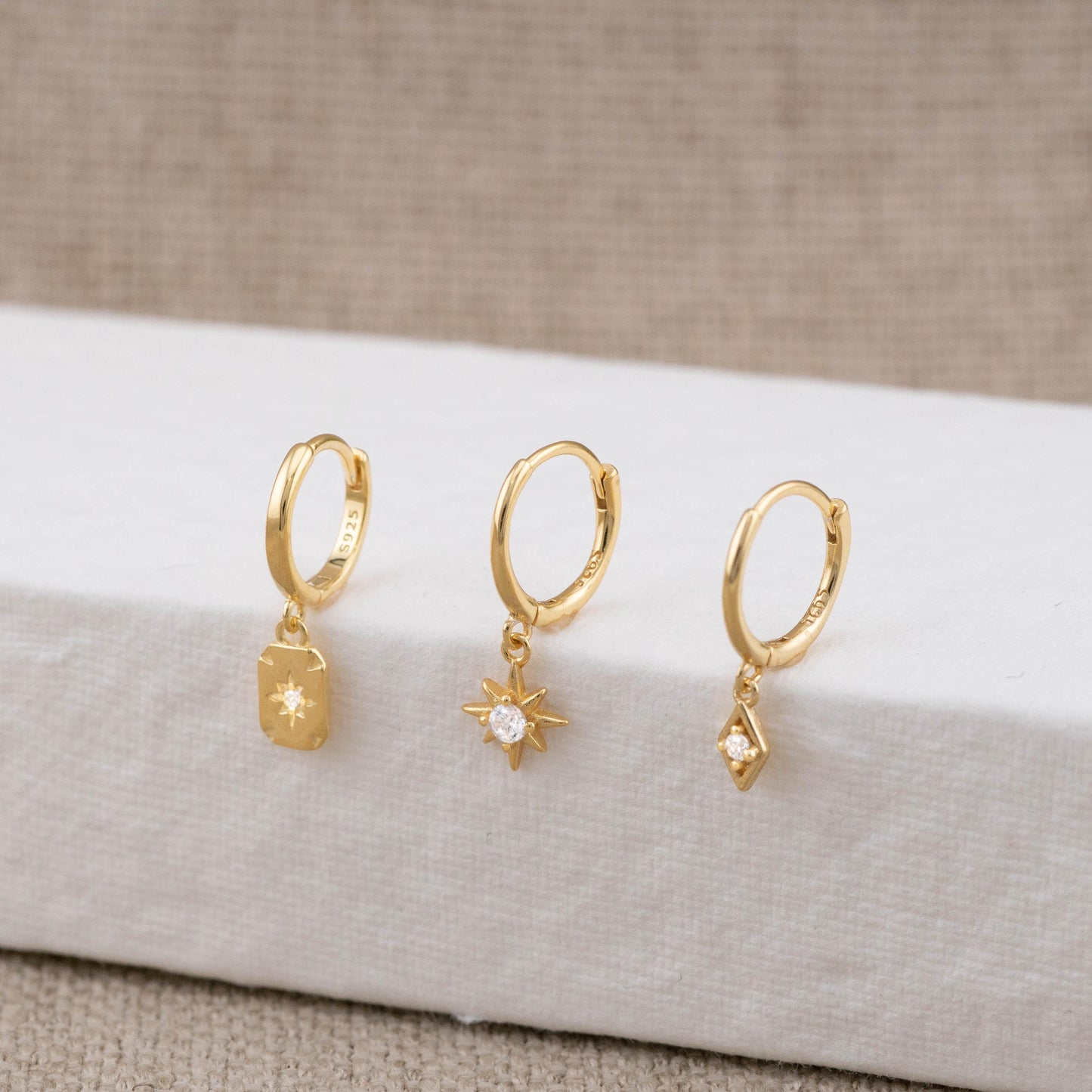 2 or 3 pairs huggy set, celestial small gold huggie hoop gift set stack, tiny cartilage earrings second hole, matching-gift-set under 30