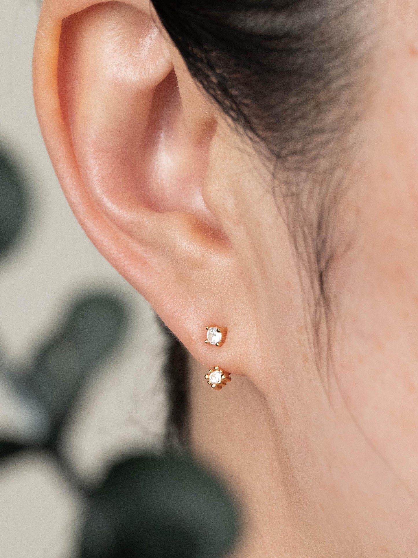 Tiny ear jacket earrings cz studs