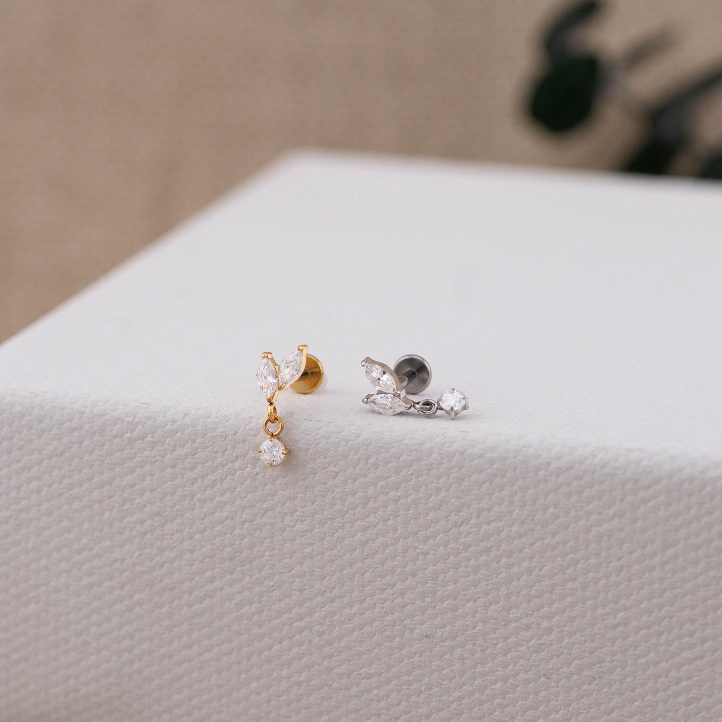 Tiny CZ helix flat back earrings