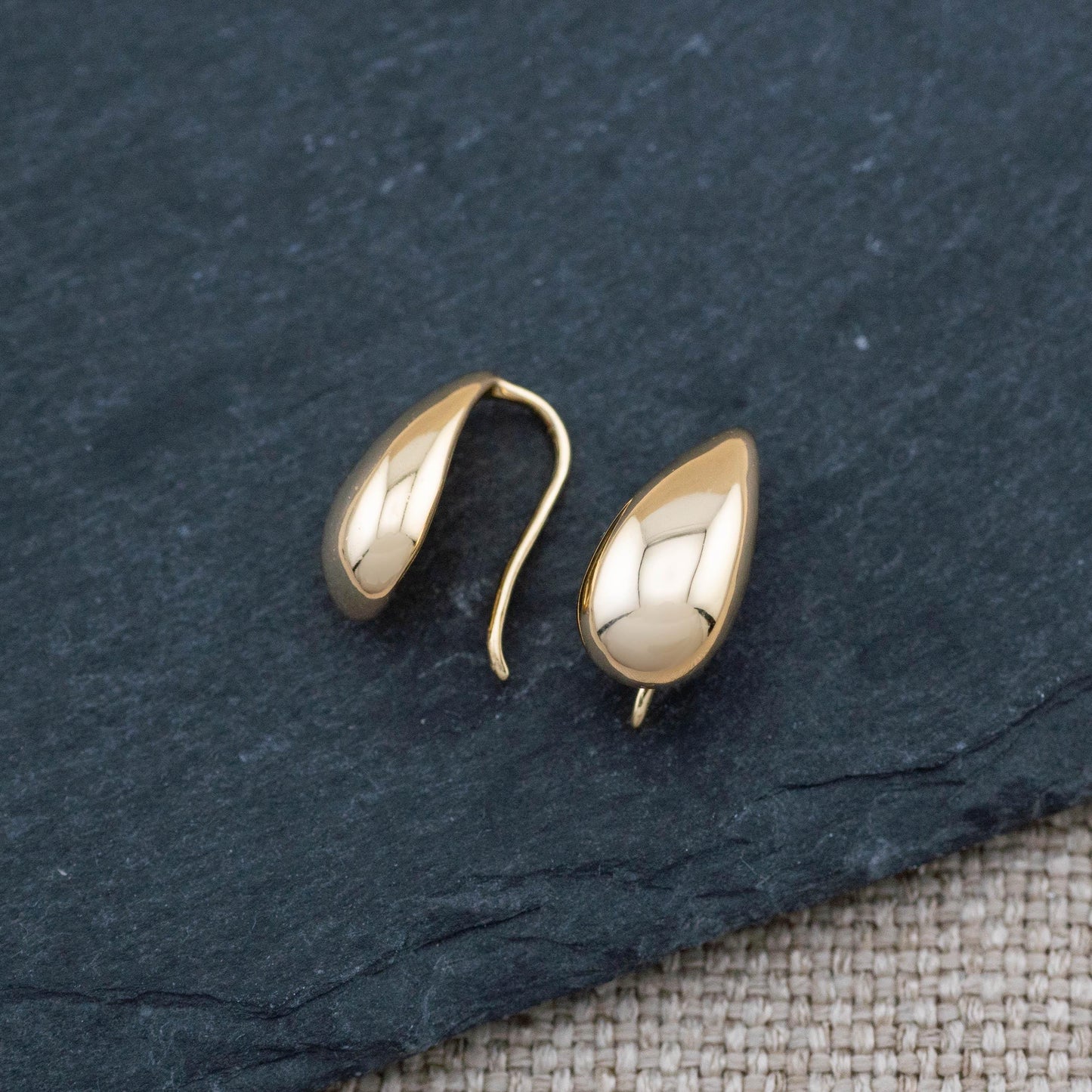 Gold tear drop hook earrings, chunky 14K gold filled minimal everyday earrings, best gift for friend under 30, lightweight tarnish free