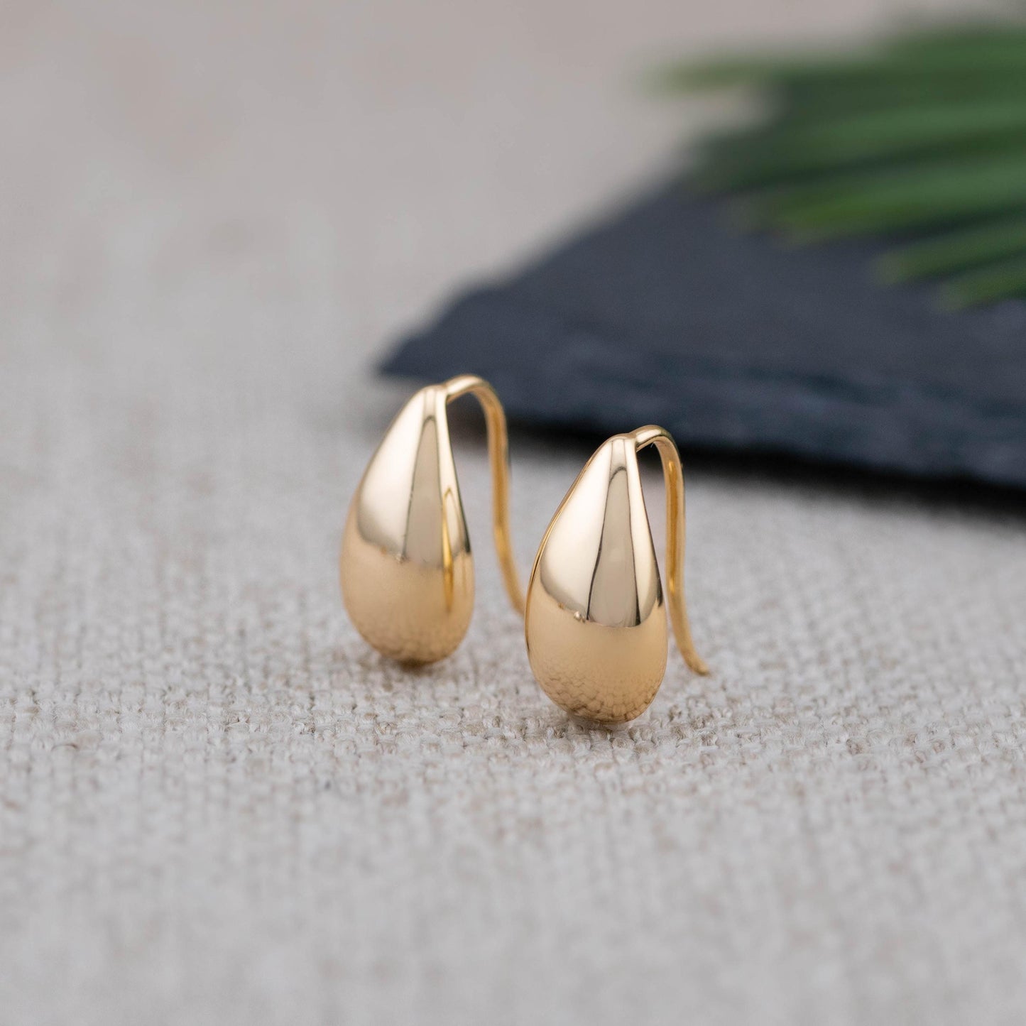 Gold tear drop hook earrings, chunky 14K gold filled minimal everyday earrings, best gift for friend under 30, lightweight tarnish free