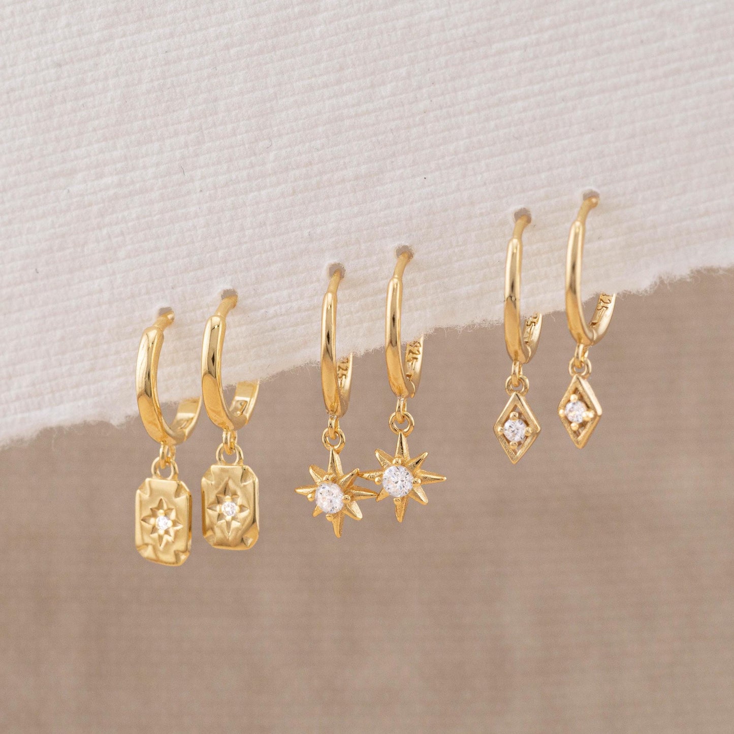 2 or 3 pairs huggy set, celestial small gold huggie hoop gift set stack, tiny cartilage earrings second hole, matching-gift-set under 30