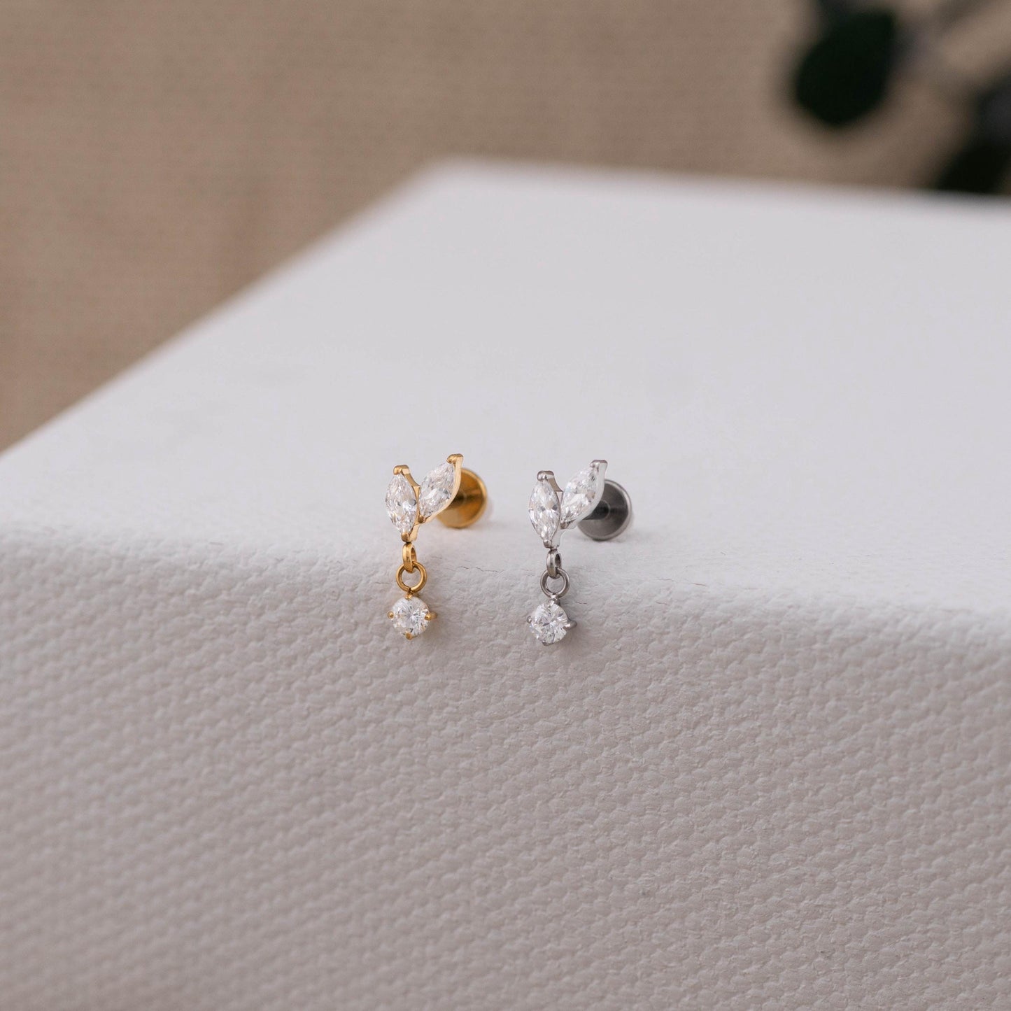 Tiny CZ helix flat back earrings