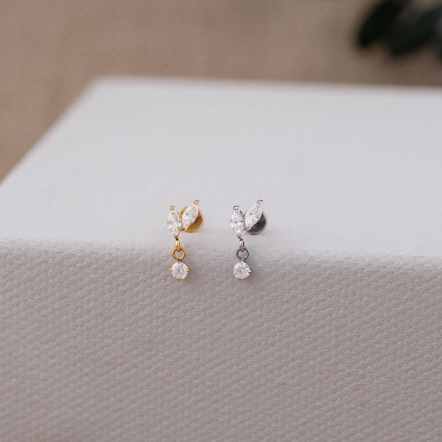 Tiny CZ helix flat back earrings