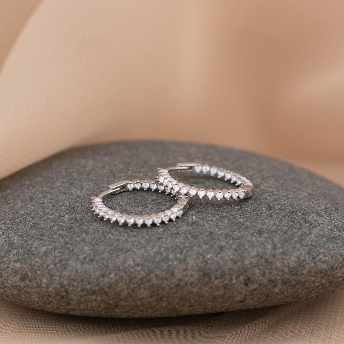 Pave diamonds 15mm hoops