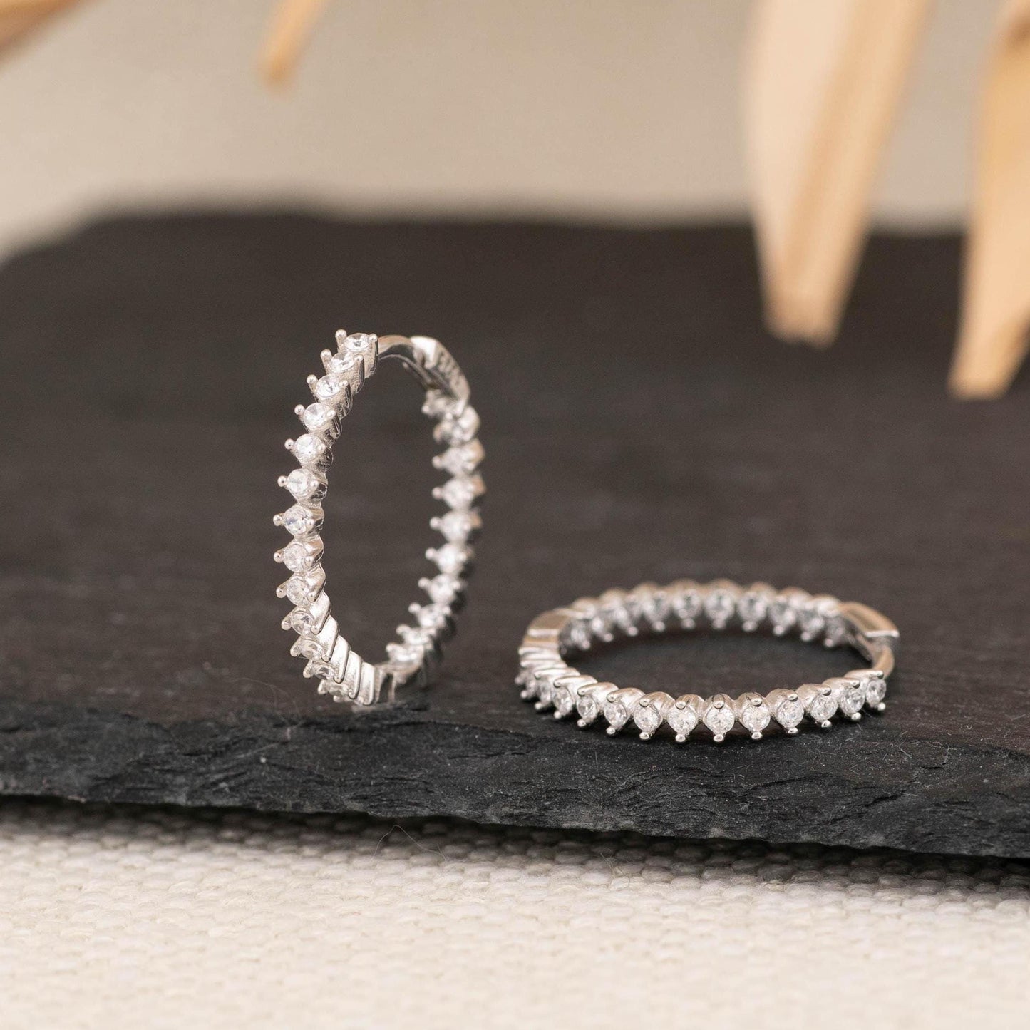 Pave diamonds 15mm hoops