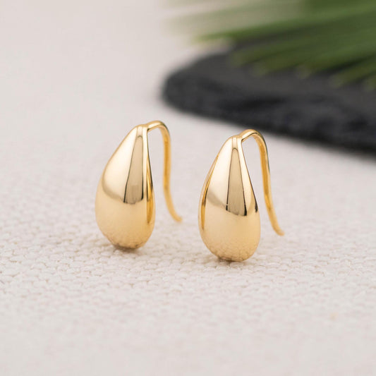 Gold tear drop hook earrings, chunky 14K gold filled minimal everyday earrings, best gift for friend under 30, lightweight tarnish free