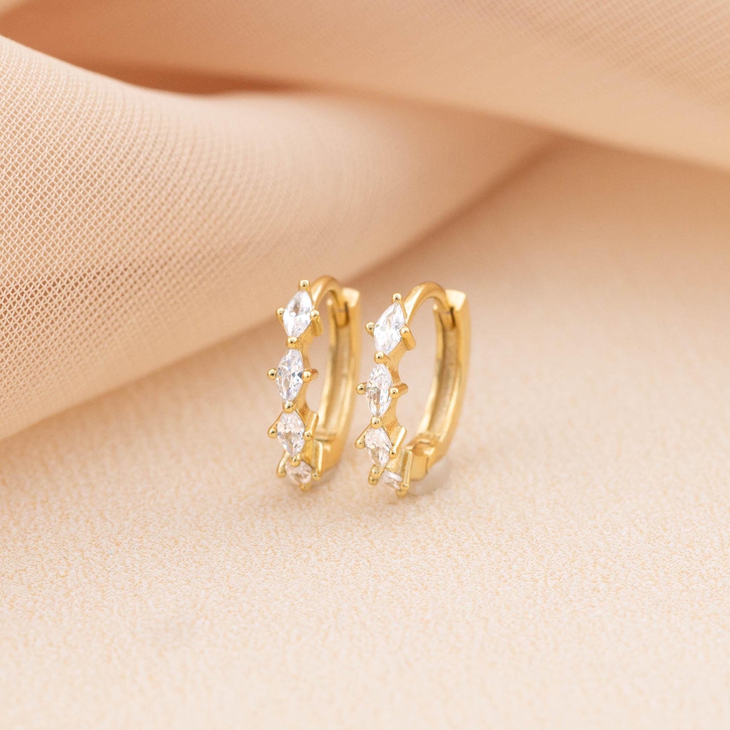 Diamond huggie hoop earrings, 14K Gold CZ cartilage hoop, 6mm, 8mm, 10mm hoop, girlfriend gift unique jewelry