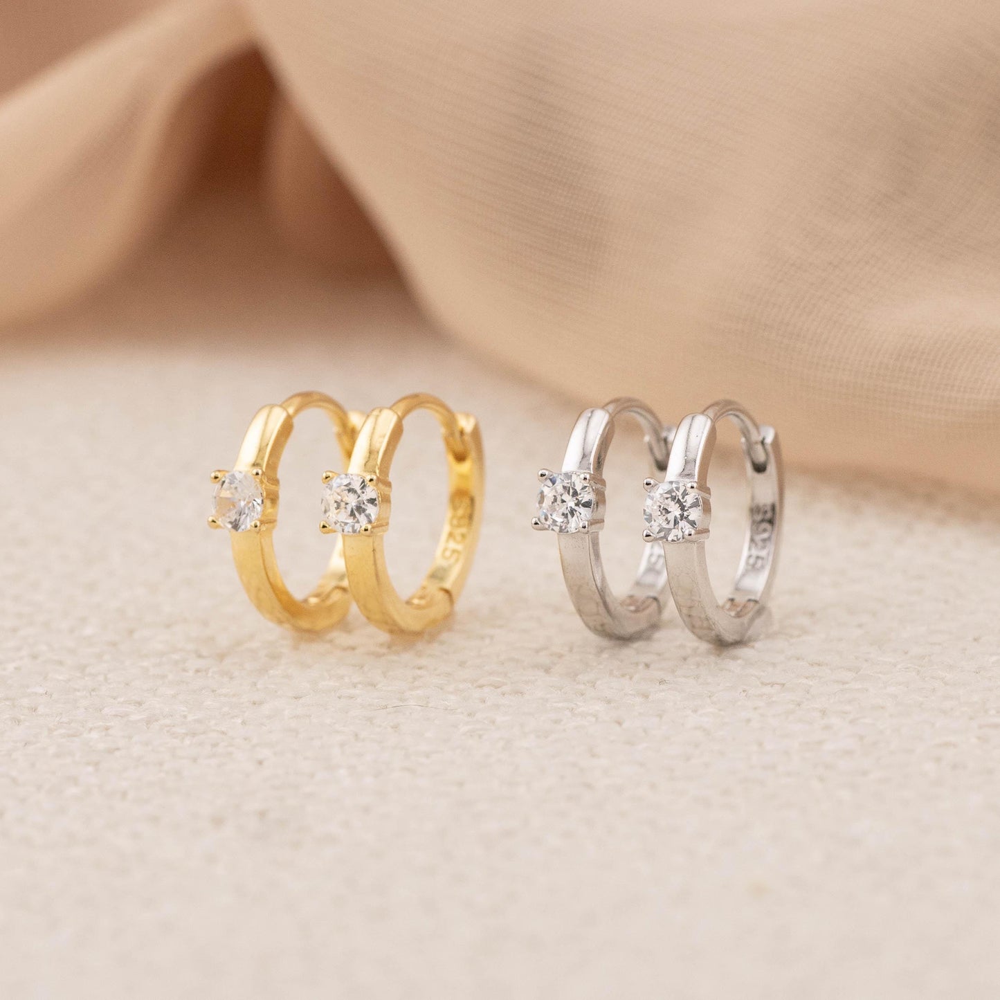 Diamond CZ huggie hoops