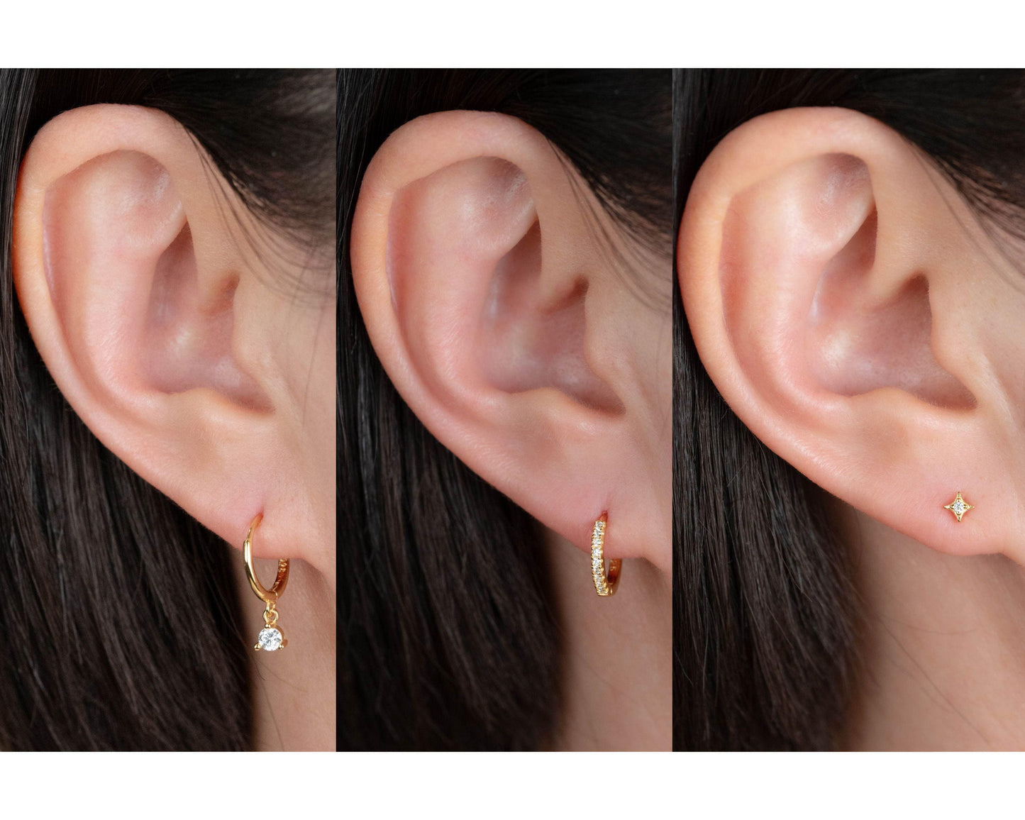 2 or 3 pairs Diamond Huggie Hoop gift set