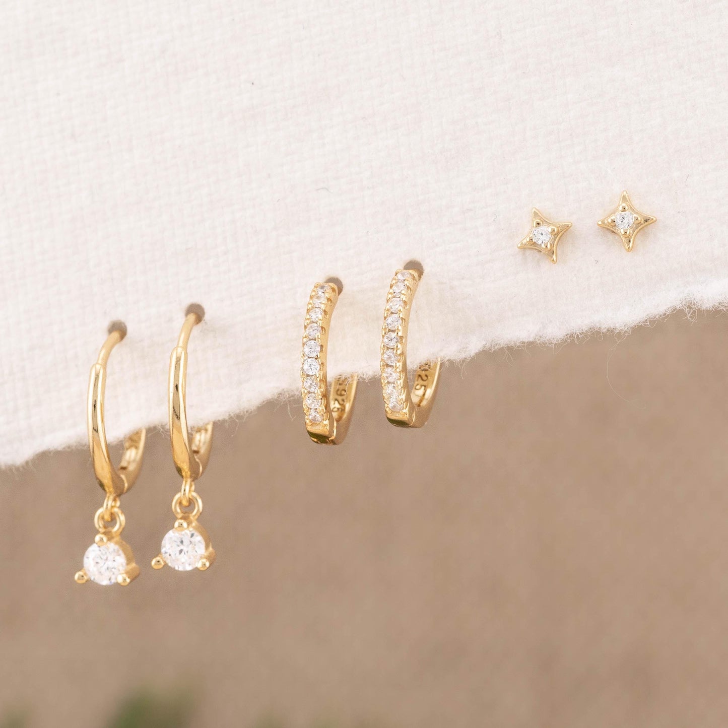 2 or 3 pairs Diamond Huggie Hoop gift set