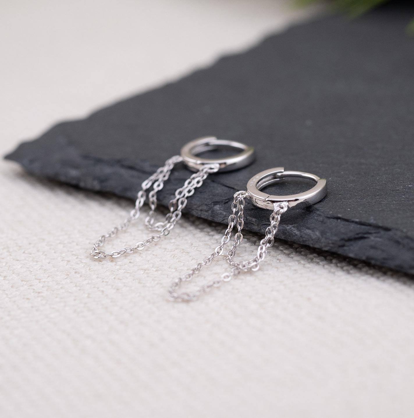 Small huggie hoop chain earrings