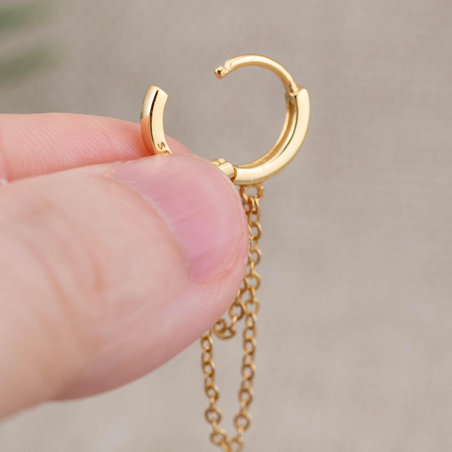 Small huggie hoop chain earrings