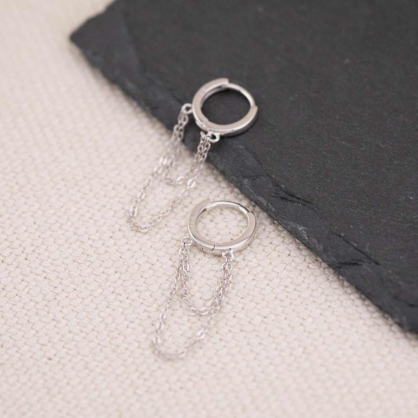 Small huggie hoop chain earrings