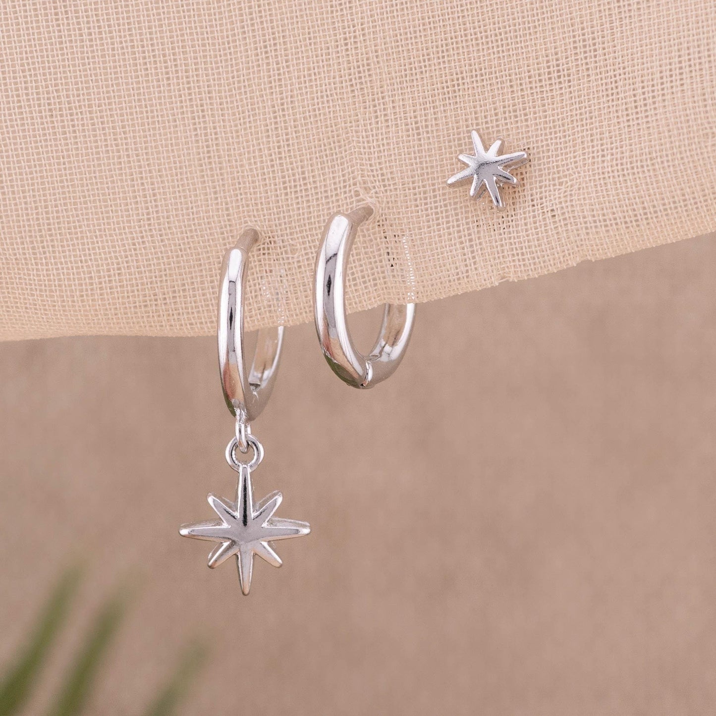 Celestial huggie hoop earrings set, small 14K gold filled huggie hoop stack, non tarnish cartilage earrings, star stud, matching-gift-set