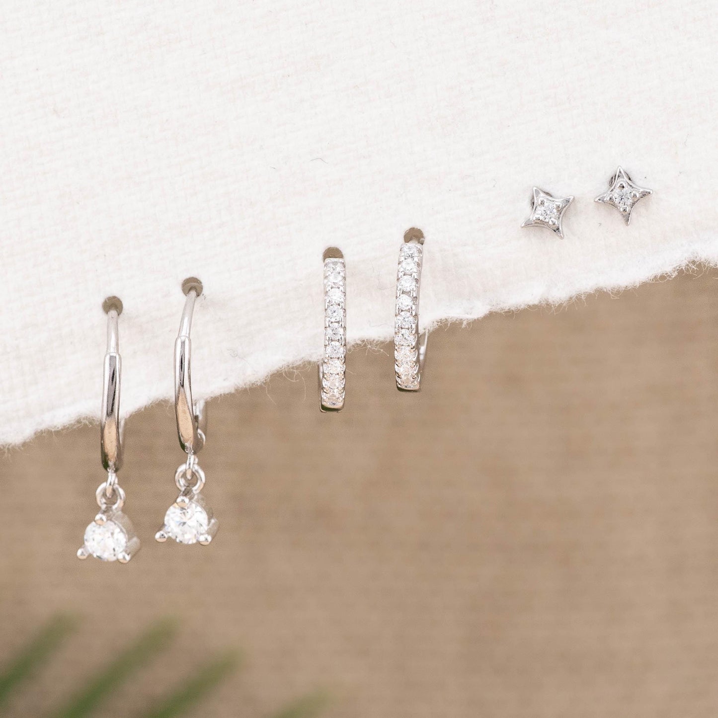 2 or 3 pairs Diamond Huggie Hoop gift set