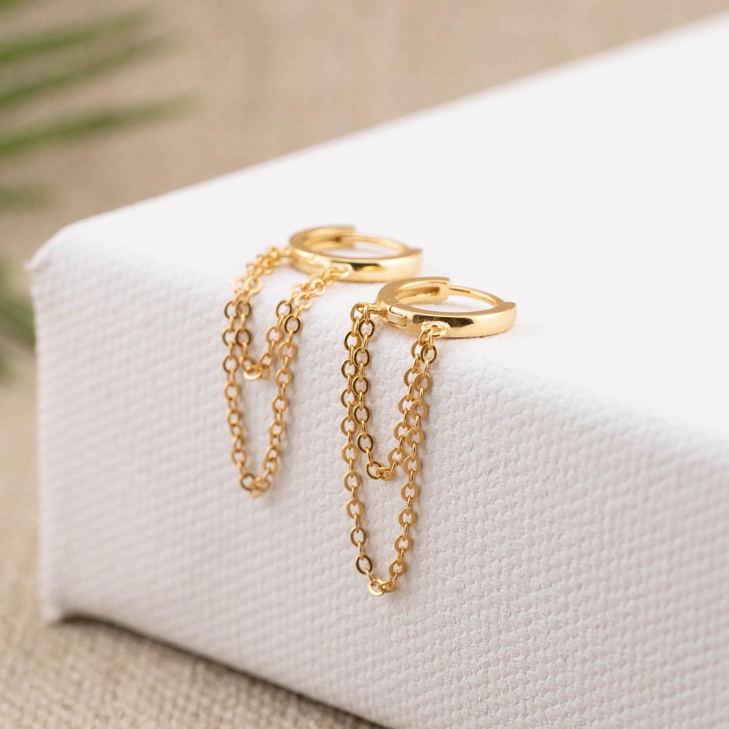 Small huggie hoop chain earrings