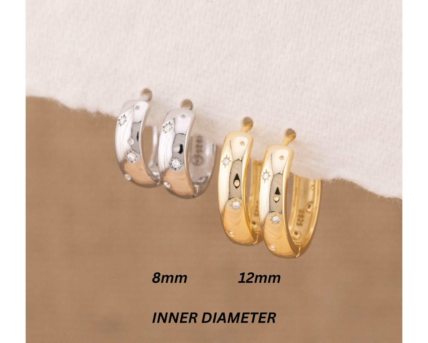 Gold celestial hoop huggies